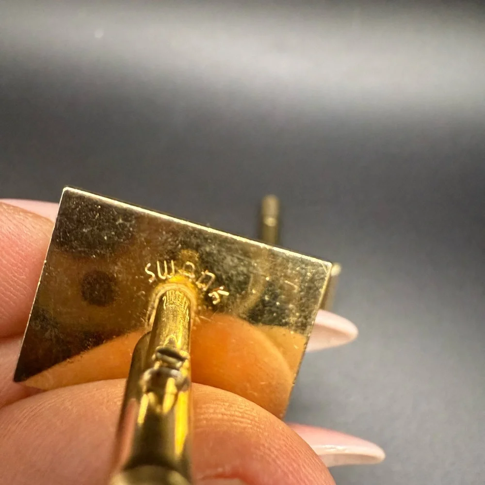 Vintage Mens Swank Square Cufflinks Gold Tone with Filigree Style Design